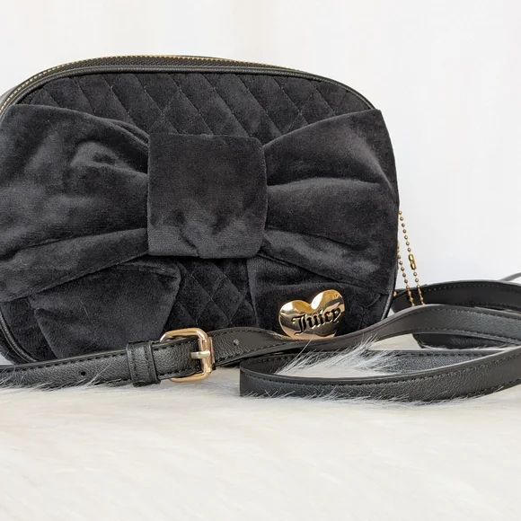 Juicy Couture Black Velvet Bow Crossbody Bag - Picture 8 of 13